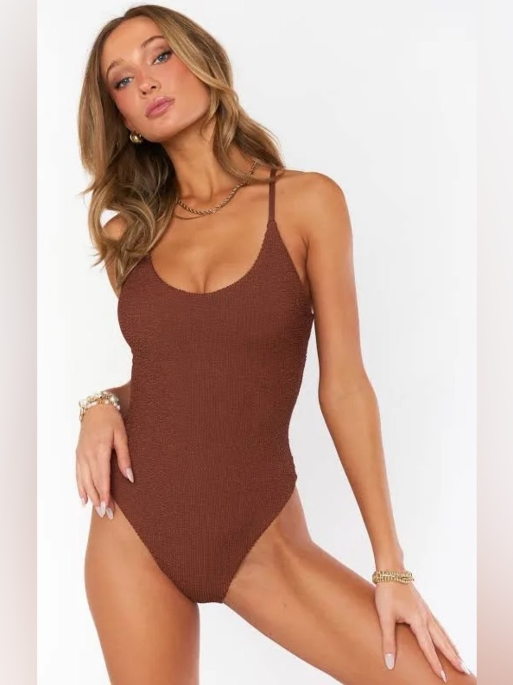 Show Me Your Mumu Positano One Piece Swimsuit size XXL brown scrunch halter